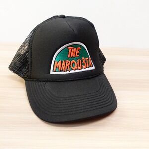 Vintage 80s THE MARQU3TA Mesh Trucker Rope Hat Black High Crown Snapback NISSIN